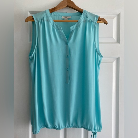 Loft Aqua Blue Women’s Cinched Hem Sleeveless Top Size M - Picture 1 of 6
